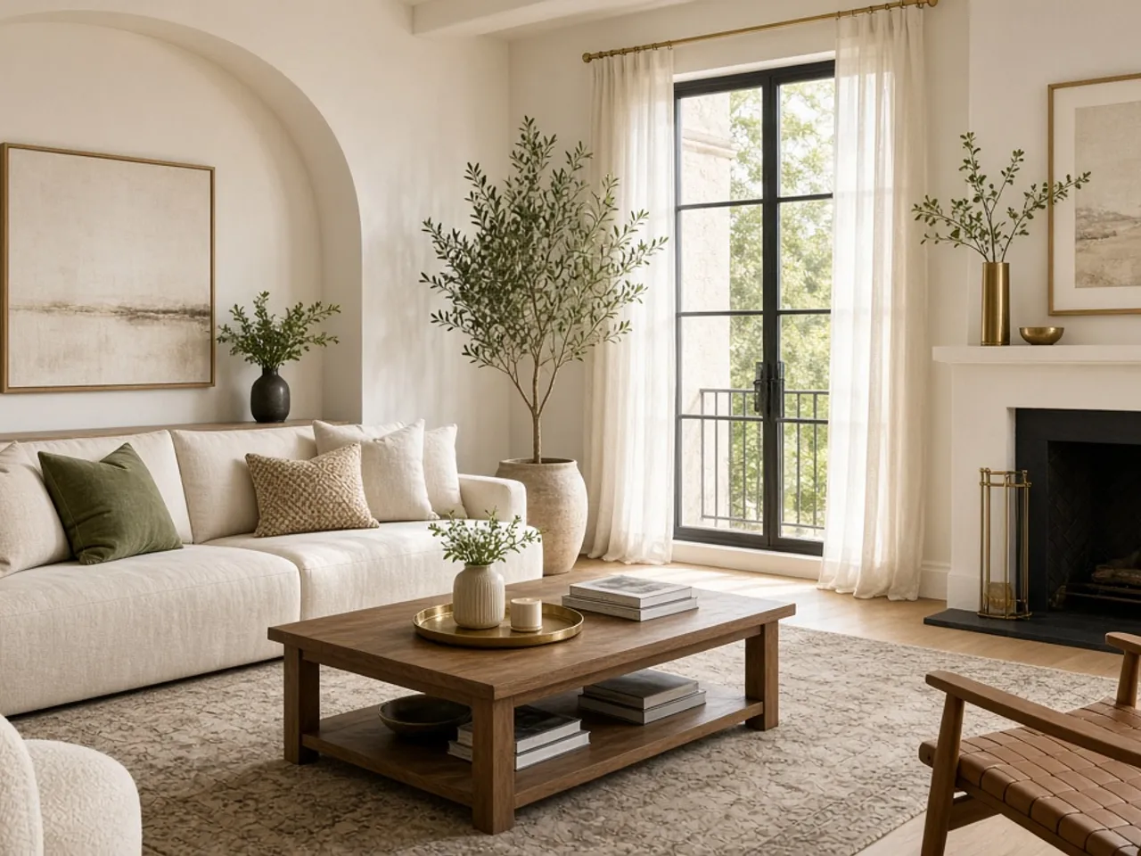 Bright living room prepared for a rental showing
