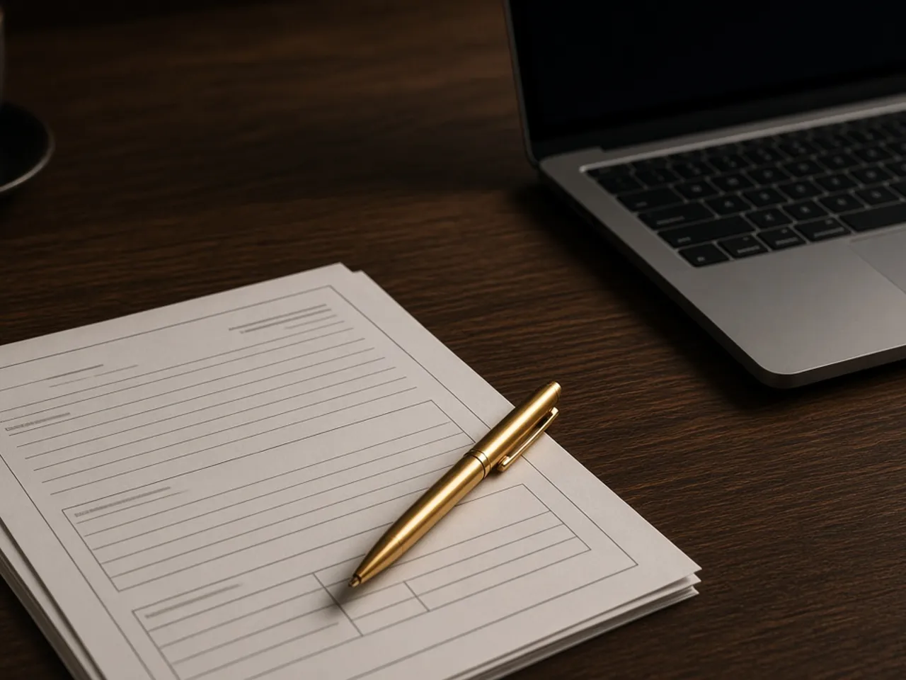 Application documents arranged for review on a desk